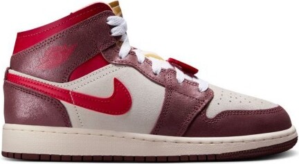 Kids' Air Jordan Air 1 Mid SE Sneakers Big 6 Regular Coconut Milk/Varsity Red/Dark Pony