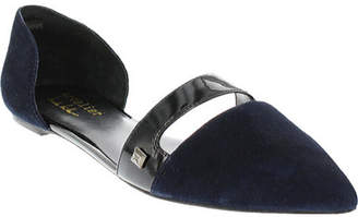 Nicole Miller Women's Merle Slip On Flat - Dark Navy Suede/Black Patent Slip-on Shoes