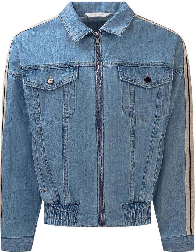 Palm Angels Kids Logo Printed Zipped Denim Jacket