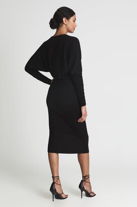 Reiss Cashmere Blend Ruched Sleeve Dress