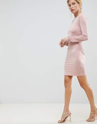 ASOS Design Ruched Side Slinky Long Sleeve Mini Dress