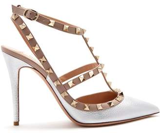 Valentino Rockstud Leather Pumps - Womens - Silver