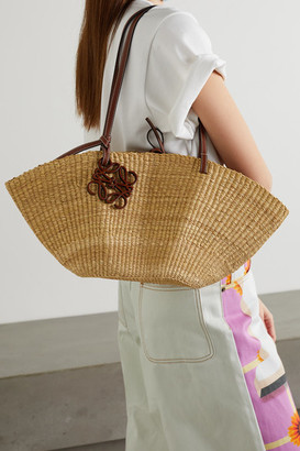 Loewe Shell Leather-trimmed Woven Raffia Tote