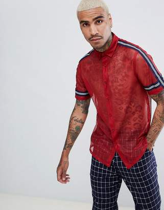 ASOS Design Regular Fit Mesh Shirt With Taping In Red