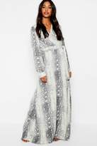 Thumbnail for your product : boohoo Snake Print Belted Woven Maxi Dress