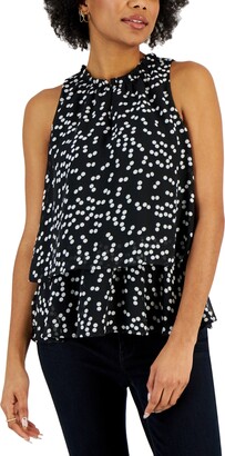 Nine West Women's Printed Double-Layer Keyhole Top