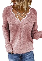 Thumbnail for your product : Yidarton Women's V Neck Jumpers Knitted Sweater Chunky Casual Batwing Pullover Cable Knit Loose Long Sleeve Jumper Tops (Green L)