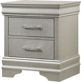 House of Hampton 1Pc Modern Glam Style Two Drawers Nightstand Solid Wood Crystal-Like Diamond Tufted Crocodile Texture Bedroom Furniture