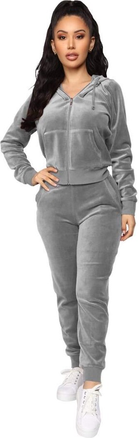 Ladies Tracksuit Gray Velour Tracksuit Grey Velvet Tracksuit