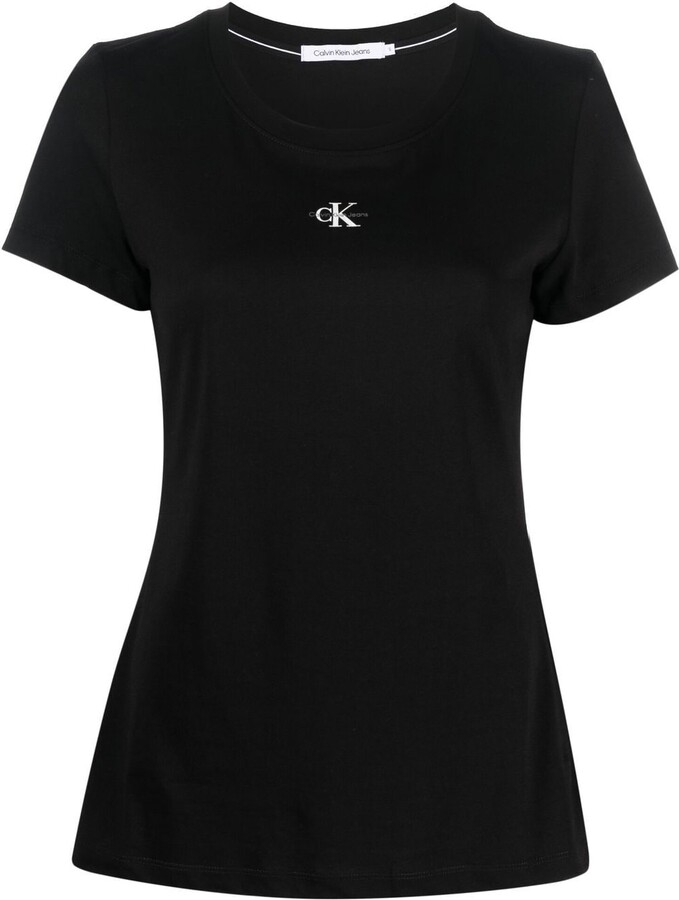 Calvin Klein Sequin Monogram Logo Crewneck T-shirt in Black