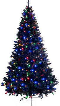 6FT Pre-lit Black Artificial Hinged Christmas Tree, Holiday Spruce Xmas Tree with 920 Branch Tips and 280 Color LED Changing Lights with 11 Lighting M