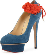 Thumbnail for your product : Charlotte Olympia Eternally Dolly Suede Platform Pump, Teal