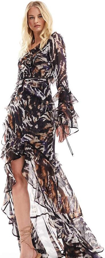 ASOS Tall ASOS DESIGN Tall long sleeve ruffle maxi dress with lace