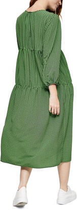 Topshop Gingham Smocked Long Sleeve Maternity Midi Dress