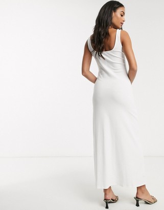 ASOS DESIGN rib square neck button through maxi dress in white