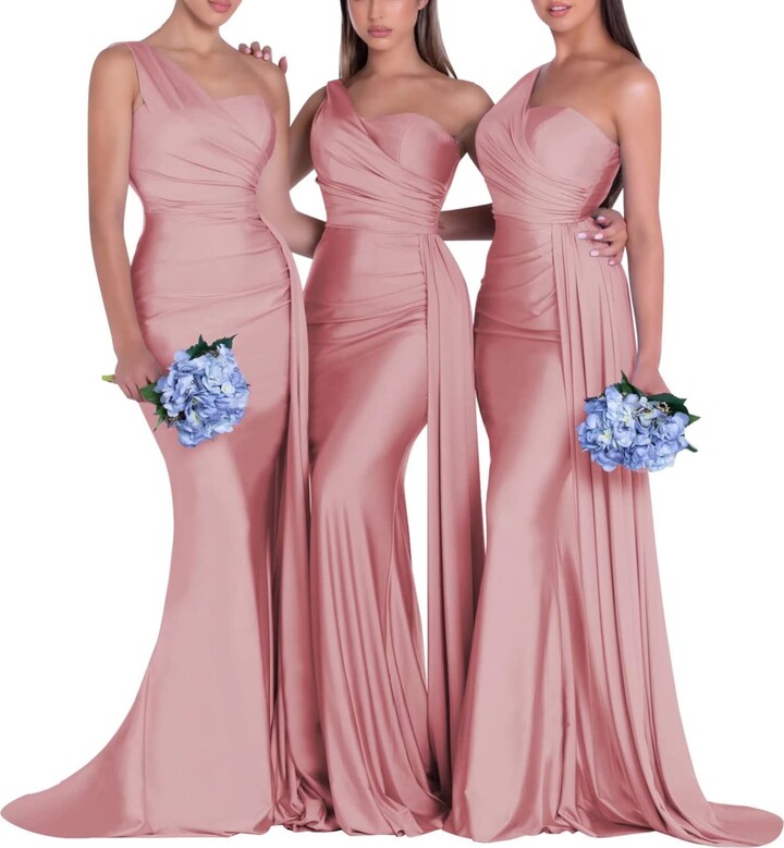LGHTGR Women's One Shoulder Ruched Bodycon Mermaid Satin Bridesmaid