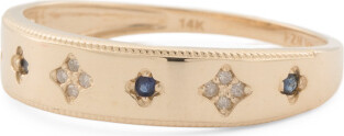 TJMAXX 14Kt Gold Diamond And Sapphire Clover Band Ring, Diamond/Gold