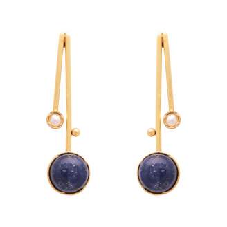 Lapis Carousel Jewels - Blue & Pearl Drop Earrings