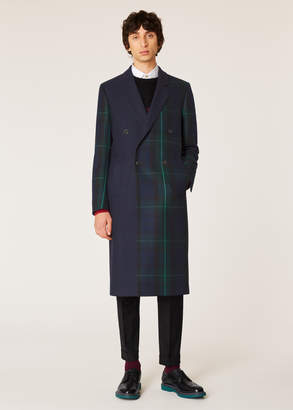 Paul Smith Men's Panelled Tartan Double-Breasted Wool-Cashmere Overcoat