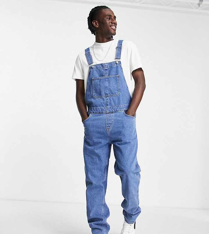 ASOS DESIGN denim overalls in mid wash blue - ShopStyle Relaxed Jeans