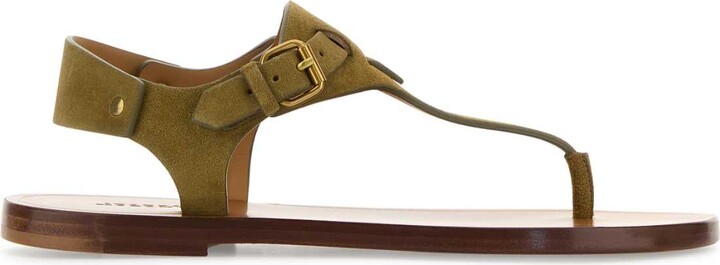 Isabel Marant Army Green Suede Thong Sandals