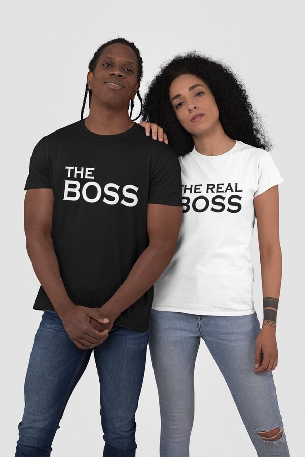 Best Gift For Her - Funny Couple Tees "The Boss" & Real | Unique Matching Outfit Fall Clothing