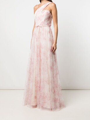 Marchesa Notte Bridal Floral-Print One-Shoulder Gown
