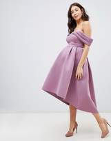 Thumbnail for your product : ASOS Maternity MATERNITY Bardot Cold Shoulder Dip Back Midi Prom Dress