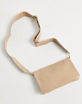 Thumbnail for your product : ASOS DESIGN beige leather multi gusset cross body bag with wide strap