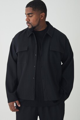 boohoo Mens Black Plus Pleated Cargo Overshirt - ShopStyle Long Sleeve  Shirts