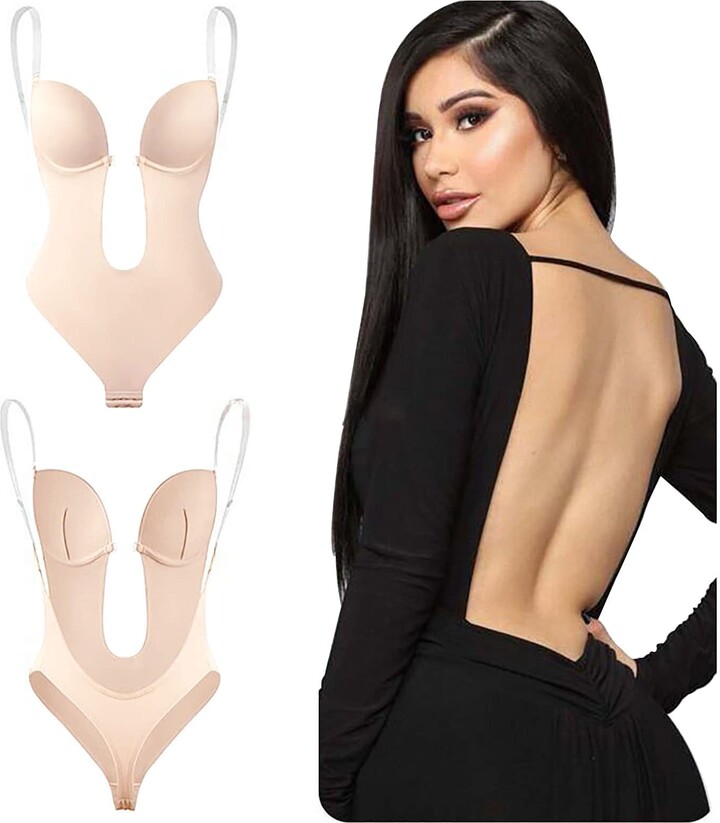 Gofodn Ladies Shapewear for Women Tummy Control Bodysuits Backless Sexy Body  Shaper Full Clear Straps Bra for Party/Wedding (Beige - ShopStyle Plus Size  Lingerie