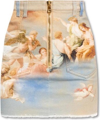 Balmain Motif Printed Distressed Mini Skirt