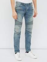 Thumbnail for your product : Balmain Tapered Ribbed Inset Biker Jeans - Mens - Light Blue