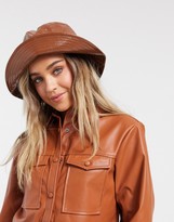 Thumbnail for your product : New Look utility leather look shacket in rust