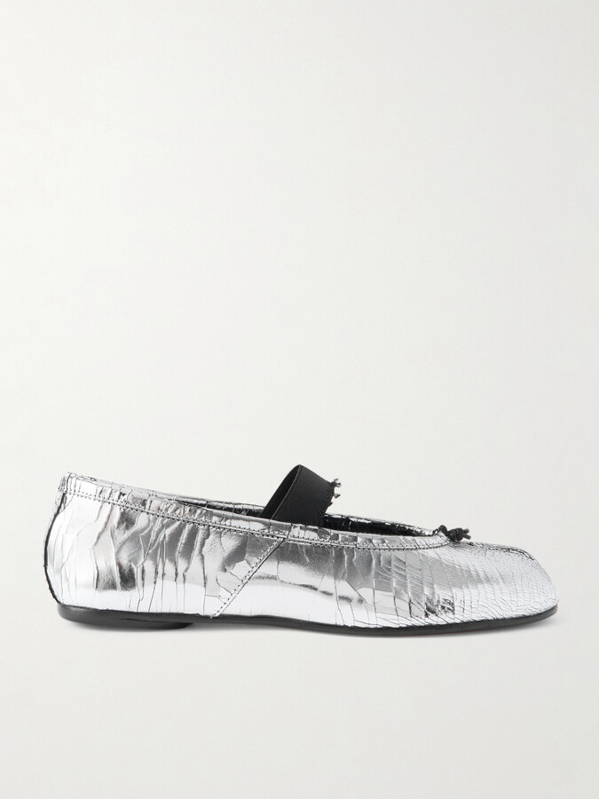 Maison Margiela Tabi Split-toe Metallic Cracked-leather Ballet Flats - Silver