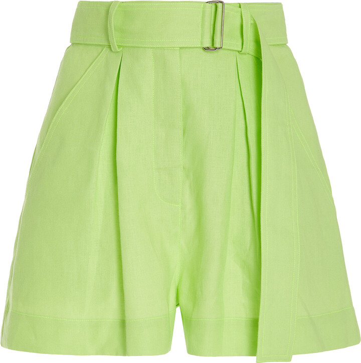 Womens Clothing Shorts Mini shorts Matthew Bruch Exclusive Pleated Linen Shorts in Green 