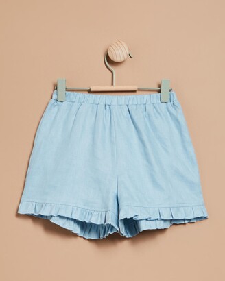 AERE Mini - Girl's Blue High-Waisted - Frill Linen Shorts - Kids-Teens - Size 6 at The Iconic