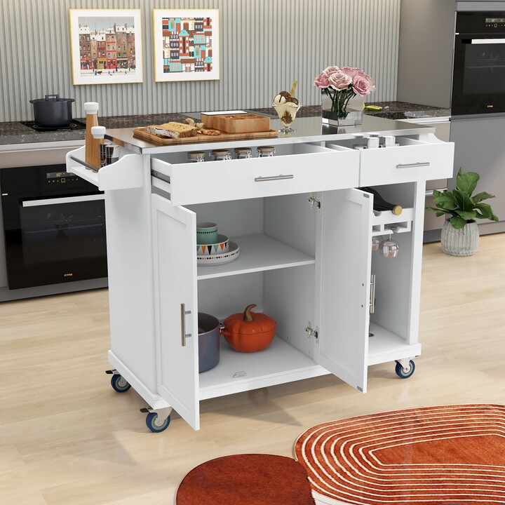 RASOO Kitchen Cart with Stainless Steel Top and Storage