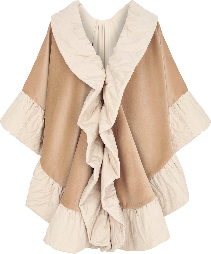 Tiny Quilted Detailed Velvet Shawl Cape Beige ShopStyle