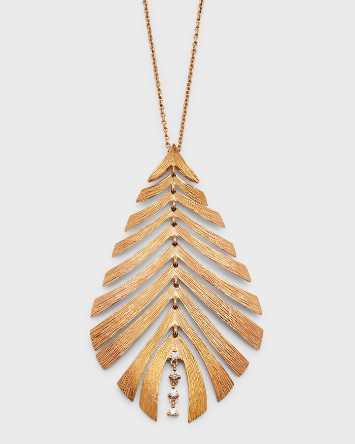 Hueb 18K Rose Gold Leaf Pendant Necklace with Diamonds