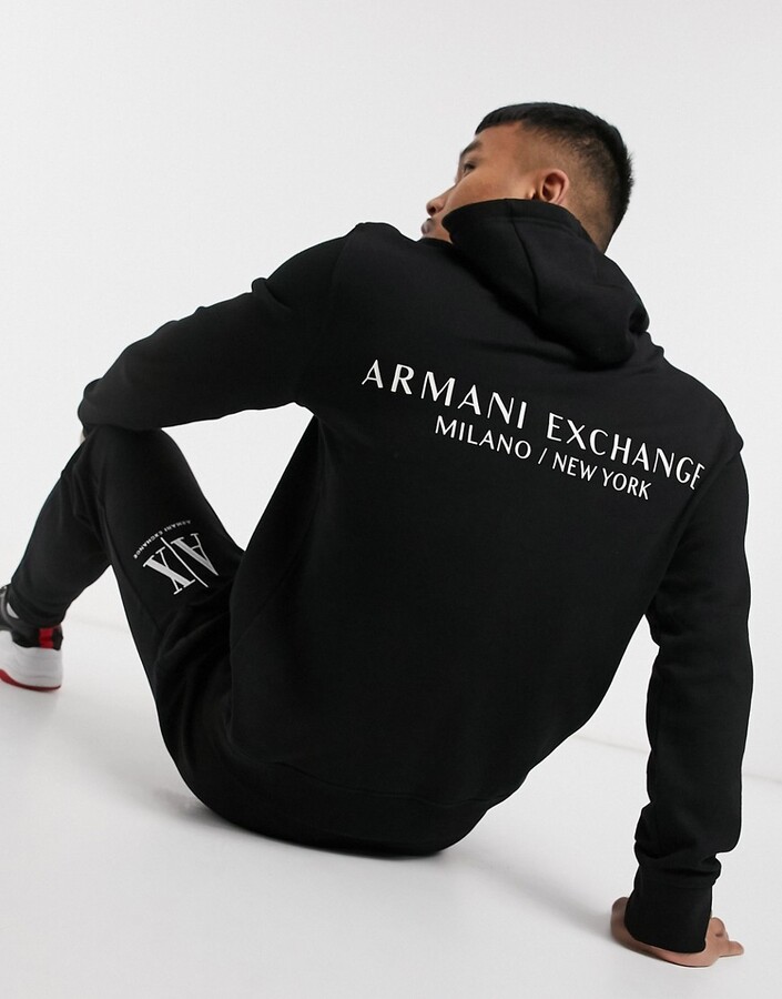Armani Exchange hoodie with center front and back logo in black ShopStyle