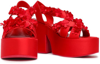 Simone Rocha Floral-appliqued Satin Platform Sandals