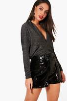Thumbnail for your product : boohoo Metallic Plunge Batwing Body