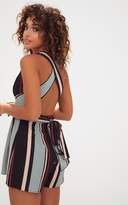 Thumbnail for your product : PrettyLittleThing Blue Stripe Tie Back Playsuit