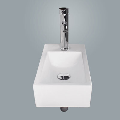 wonline White Ceramic Rectangular Wall Mount Bathroom Sink with Faucet
