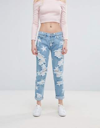 Glamorous Star Print Ripped Jeans