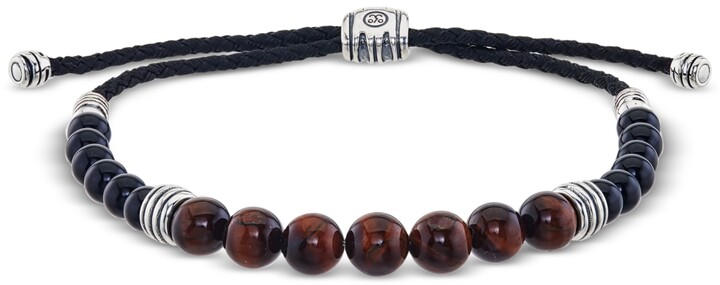 Esquire Men's Jewelry Tiger's Eye (8mm) and Onyx (6mm) Beaded Bolo Bracelet  in Sterling Silver, Created for Macy's - ShopStyle