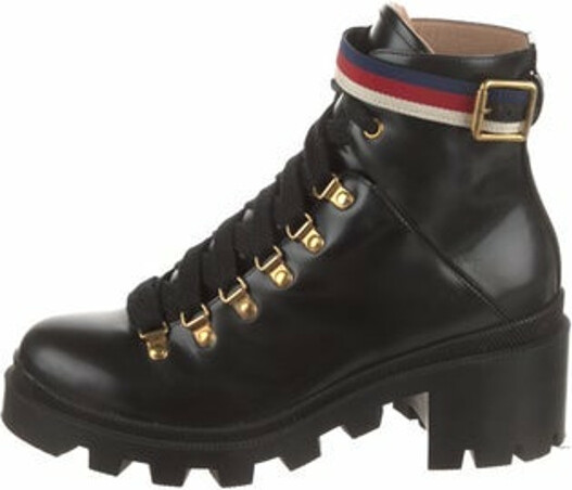 Gucci Sylvie Web Accent Leather Combat Boots - ShopStyle