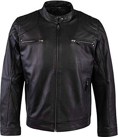 Bertanni London Men's Real Leather Cafe Racer Motor Bike Jacket Black ...
