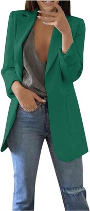 Xmiral Suit Coat Women Solid Color Slim Fit Turndown Collar Long Sleeve Blazer 